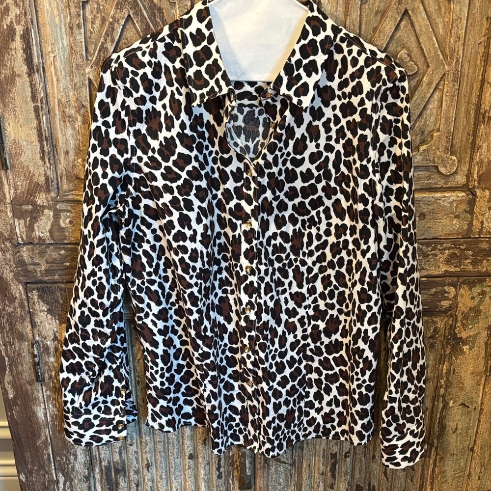 Talbots Black and Brown Animal Print Blouse